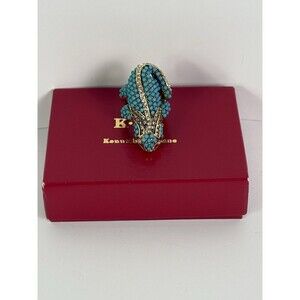 KENNETH JAY LANE Cocktail Ring Lizard Figural Faux-turquoise White Crystal